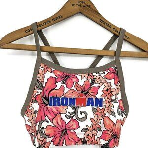 New Tyr Ironman Butterflyback Sports Bra Womens L Pink Floral Bikini Top